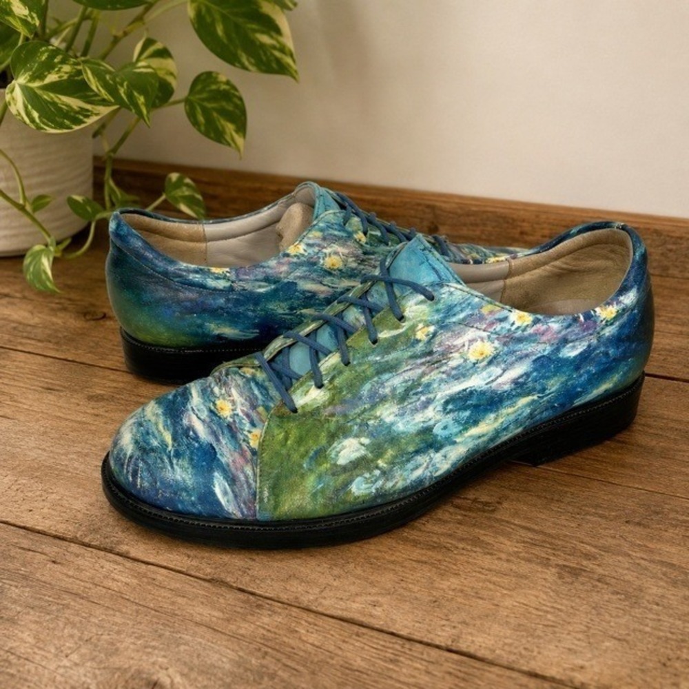 Icon Monet Water Lilies Leather Oxford Shoes Women's 7 M Wearable Art USA